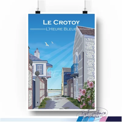 Affiche A4 Le Crotoy l'heure bleu hauts de france idée cadeau déco made in france cadre évidence graphique