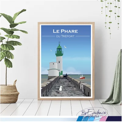 Affiche phare du tréport jetée souvenirs seine maritime normandie