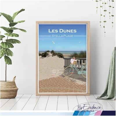 Affiche Les Dunes Stella Plage Cadre Hauts de France Art Déco Evidence graphique idée cadeau 100% made in france