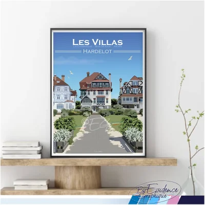 Affiche Hardelot les villas hauts de france souvenirs nord idée cadeau déco 100% made in france évidence graphique