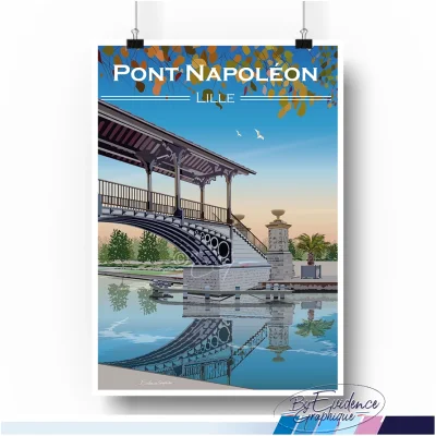 Affiche Pont Napoléon Lille Hauts de France Nord pas de calais évidence graphique cadre idée déco cadeau souvenirs 100% made in france