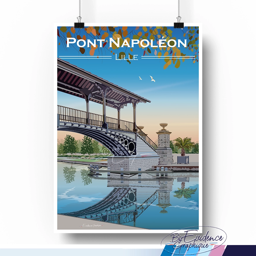 Affiche Pont Napoléon Lille Hauts de France Nord pas de calais évidence graphique cadre idée déco cadeau souvenirs 100% made in france