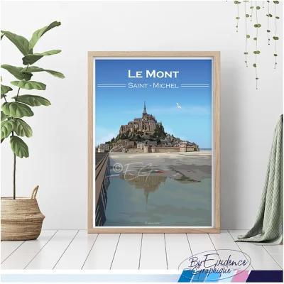Affiche Mont St Michel Baie soleil souvenirs normandie