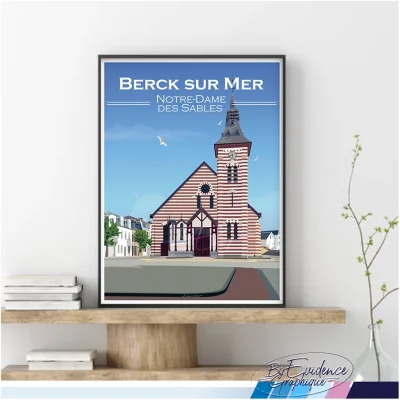 Affiche Berck sur mer notre dame des sables nord souvenirs hauts de france 100% made in france idée déco cadeau évidence graphique