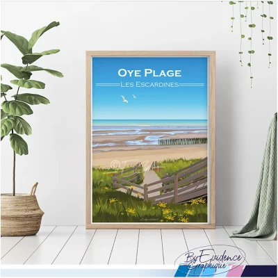 Affiche oye Plage Escardines Hauts de France souvenirs 100% made in France nord cadre idée déco cadeau évidence graphique