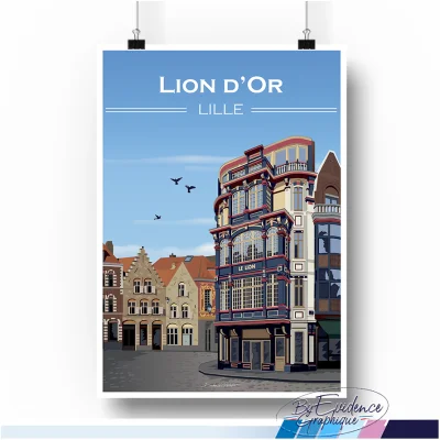 Affiche Lille plage lion d'or hauts de france nord pas de calais cadre ville idée cadeau déco 100% made in france évidence graphique