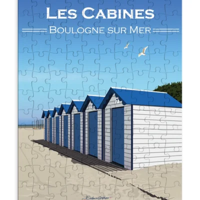 Puzzle Boulogne sur Mer Cabines plage Evidence graphique souvenirs nord made in france