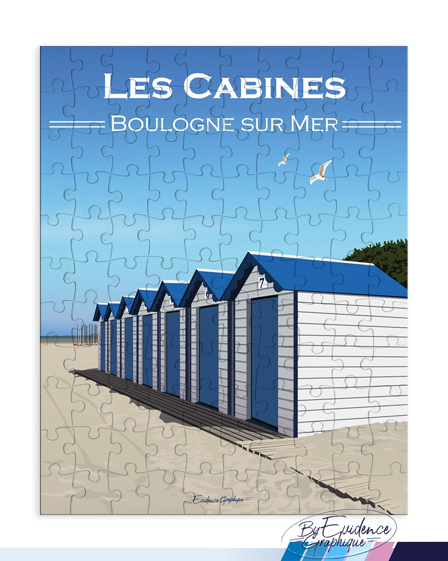 Puzzle Boulogne sur Mer Cabines plage Evidence graphique souvenirs nord made in france