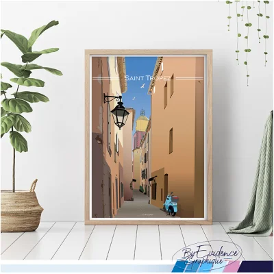Affiche ruelles saint tropez souvenirs village provence