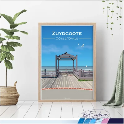 Affiche Zuydcoote - côte d'opale hauts de france évidence graphique 100% made in france souvenirs idée cadeau déco cadre