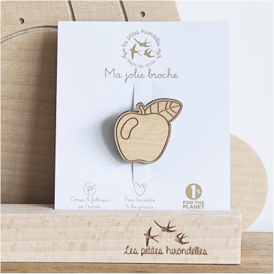 Broche bois pomme normande normandie idée cadeau enfant fille femme homme made in france 100% souvenirs