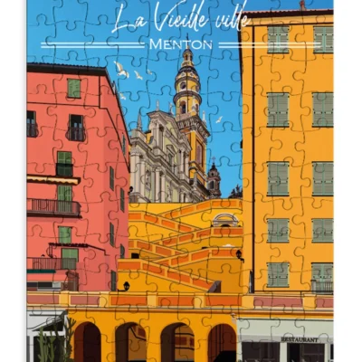Puzzle Menton la vieille ville provence alpes côte d'azur 110 pièces evidence graphique souvenirs 100% made in france idée déco cadeau coloré chaleureux illustration