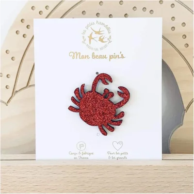 Pin's crabe bois bord de mer rouge souvenirs 100% made in france idée cadeau femme fille