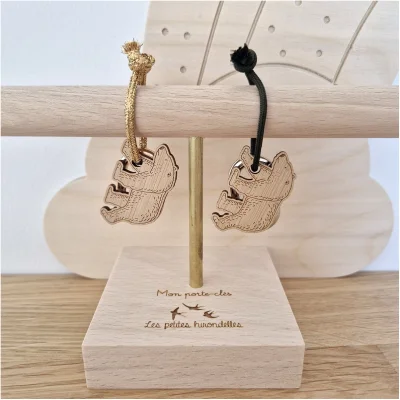 Porte clés bois ours Pyrénées montagne alpes souvenirs 100% made in france idée cadeau bois les petites hirondelles doré vert