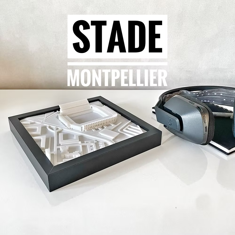 Stade de Montpellier de la Mosson en cadre 3D idée cadeau supporter football souvenirs fabriqué en france