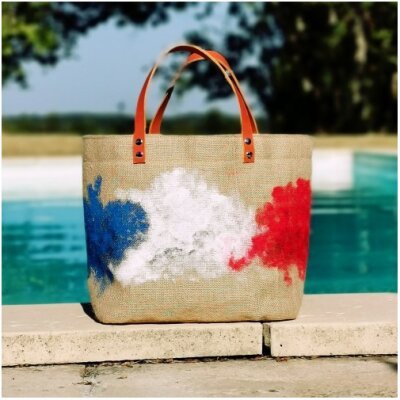 sac cabas jute JO jeux olympiques tissé normandie panier chic élégant bleu blanc rouge 100% made in france idée cadeau femme