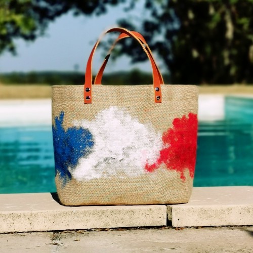 sac cabas jute JO jeux olympiques tissé normandie panier chic élégant bleu blanc rouge 100% made in france idée cadeau femme