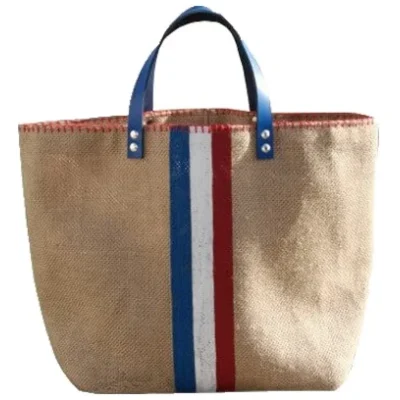 Cabas jute sac liseré bleu blanc rouge drapeau qualité 100% made in france idée cadeau femme classe élégant