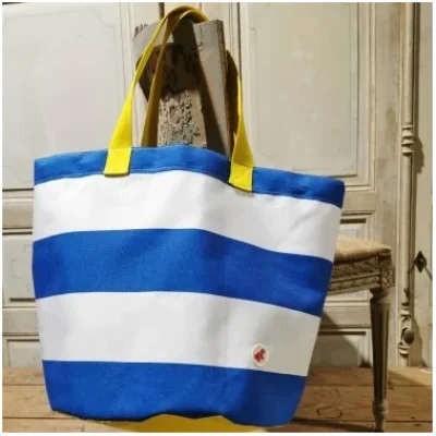 Grand sac plage rayures marinière bleu blanc idée cadeau éthique souvenirs bord de mer 100% made in france idée cadeau