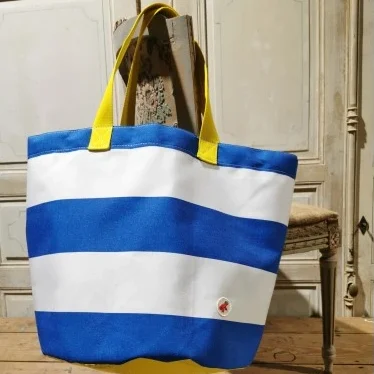 Grand sac plage rayures marinière bleu blanc idée cadeau éthique souvenirs bord de mer 100% made in france idée cadeau