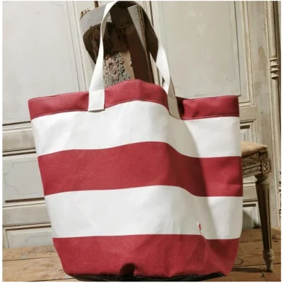 Grand sac plage rayures rouge blanc idée cadeau éthique souvenirs bord de mer 100% made in france idée cadeau