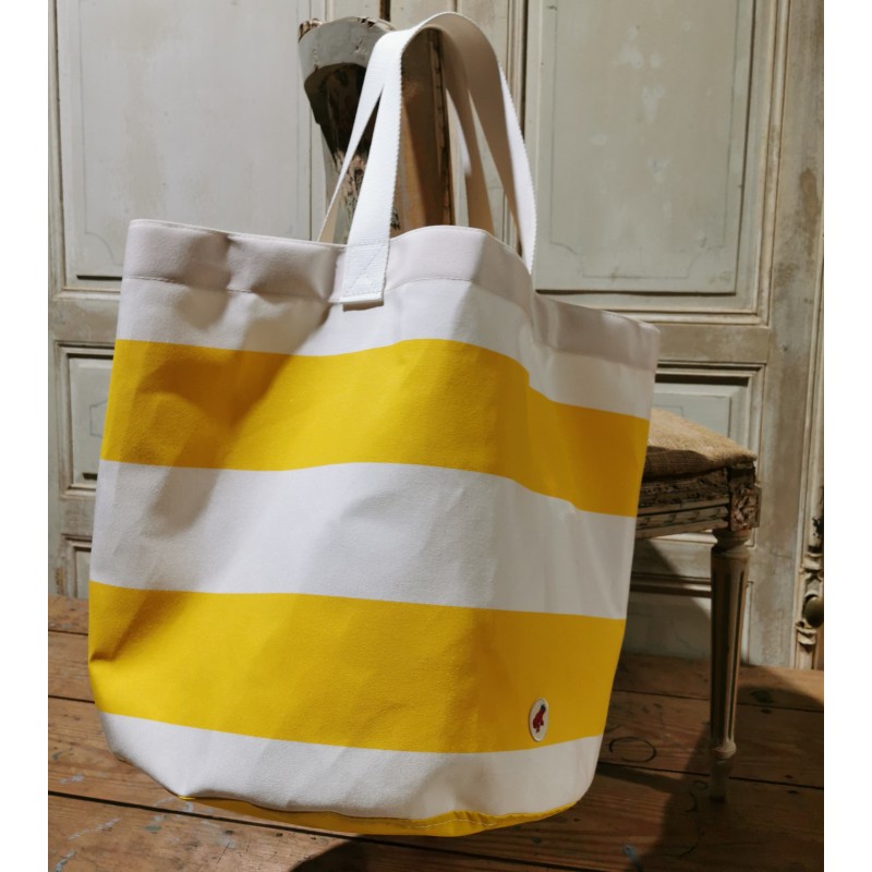 Grand sac plage rayures bleu blanc idée cadeau éthique souvenirs bord de mer 100% made in france idée cadeau