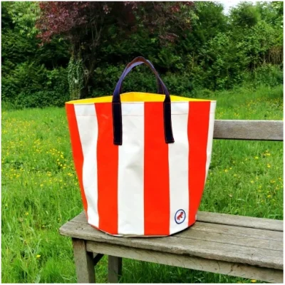 grand sac rangement plage marinière rayures rouges idée déco cadeau maison souvenirs 100% made in france bord de mer grenouille rouge
