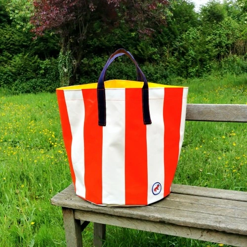 grand sac rangement plage marinière rayures rouges idée déco cadeau maison souvenirs 100% made in france bord de mer grenouille rouge