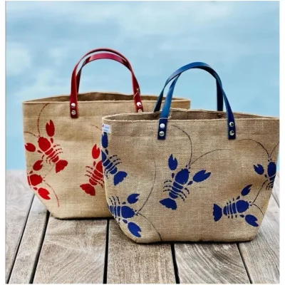 Sac jute homards rouges bleus roses souvenirs bord de mer idée cadeau femme souvenirs 100% made in france grenouille rouge