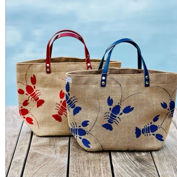 Sac jute homards rouges bleus roses souvenirs bord de mer idée cadeau femme souvenirs 100% made in france grenouille rouge