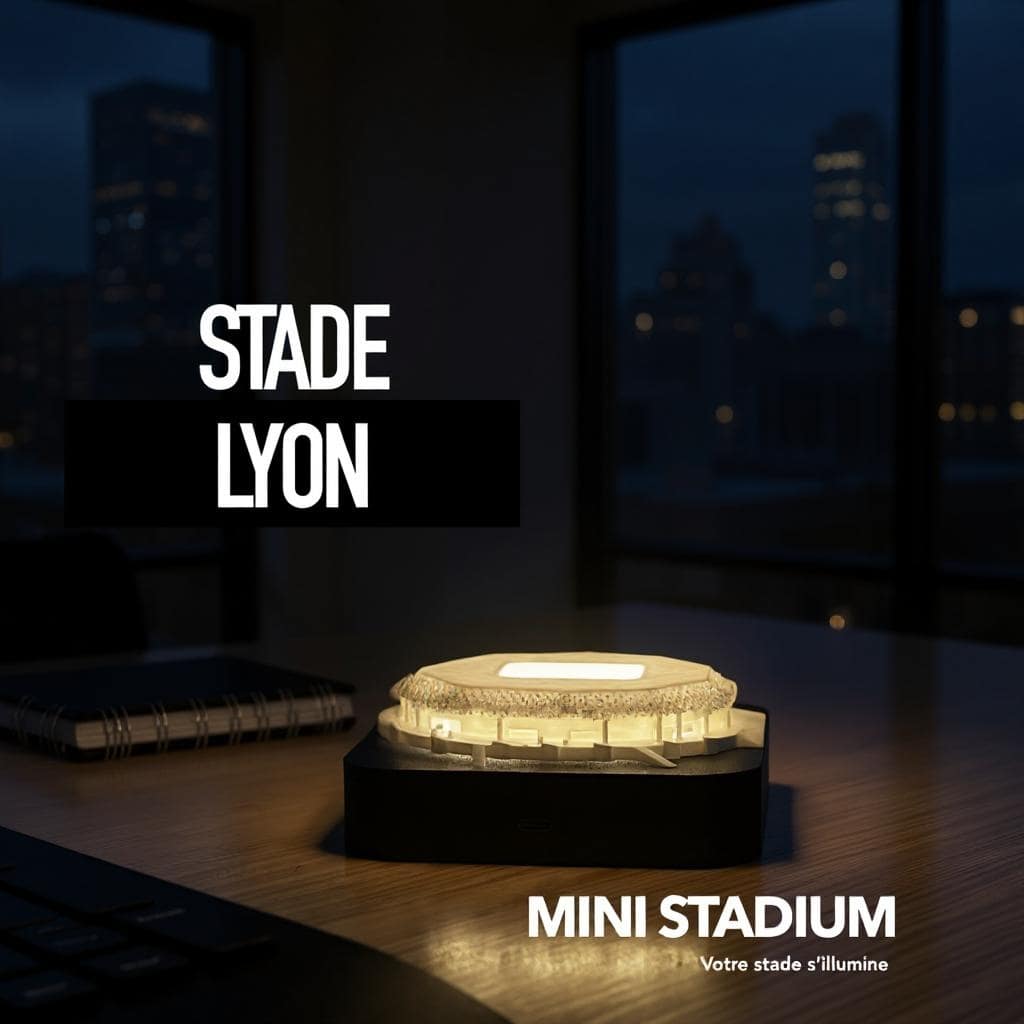 Mini stade lumineux Groupama Stadium Lyon OL olympique lyonnais auvergne rhône alpes souvenirs 100% made in France idée cadeau supporter