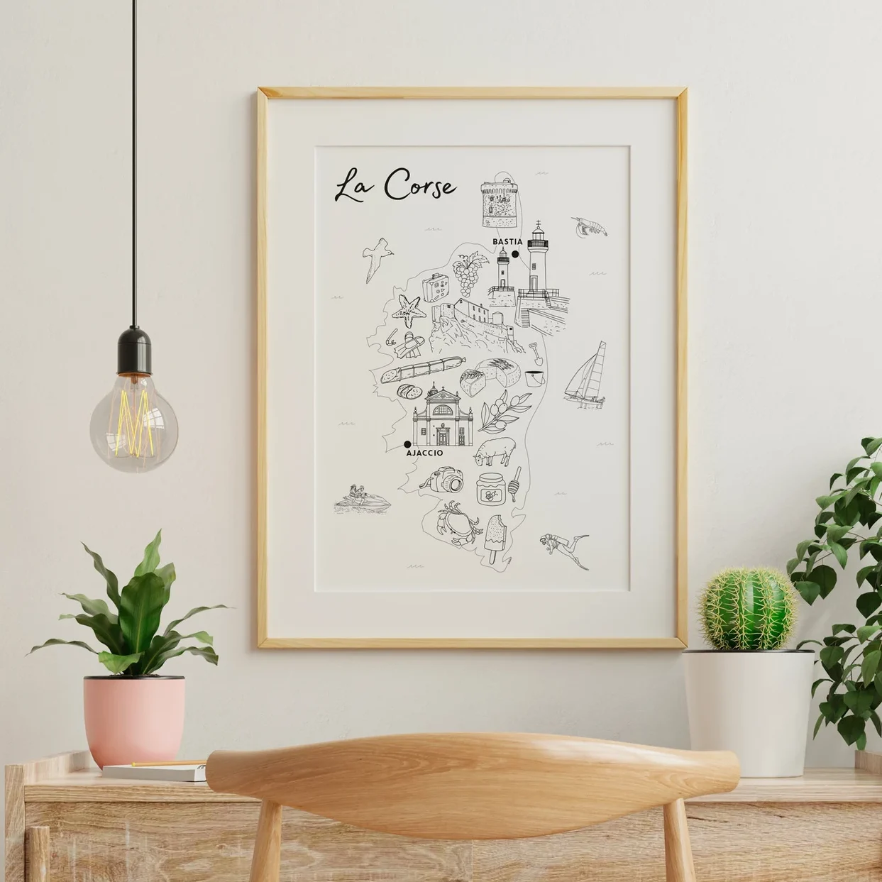 Affiche coloriage noir et blanc Corse Ajaccio Bastia Bonifacio souvenirs 100% made in France idées cadeaux produits régionaux