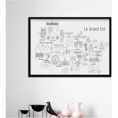 Affiche coloriage noir et blanc Grand Est Strasbourg Nancy souvenirs 100% made in France idées cadeaux produits régionaux