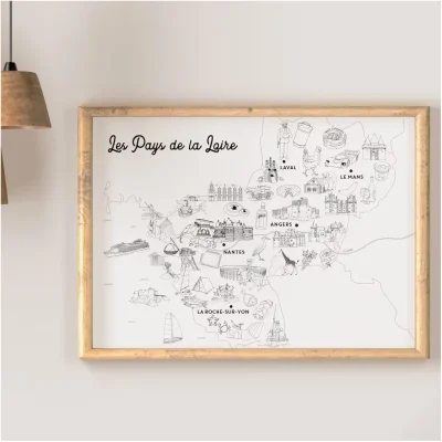 Affiche coloriage nori et blanc pays de la loire nantes guérande souvenirs 100% made in France idées cadeaux produits régionaux