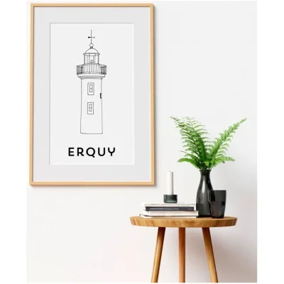 Affiche noir et blanc Erquy Côtes-d'Armor Bretagne souvenirs 100% made in France idées cadeaux produits régionaux Albane H illustration