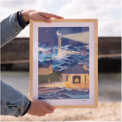 Affiche Phare Goury Manche Normandie Cotentin Nuit Souvenirs 100% made in France idée décoration cadeau illustration