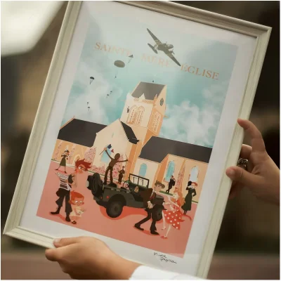 Affiche Sainte Mère Eglise Débarquement D-Day 6 juin 1944 Normandie Opération Neptune Minute Papillon Souvenirs 100% made in France idée cadeau 100% souvenirs made in france idée déco cadeau