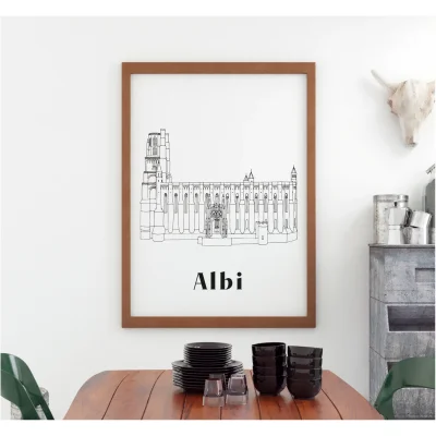 Affiche noir et blanc Albi Occitanie souvenirs 100% made in France idées cadeaux produits régionaux Albane H illustration