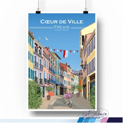 Affiche Fréjus centre ville cœur Provence alpes côte d'azur évidence graphique illustratrice graphiste idée cadeau souvenirs décoration airbnb 100% made in france