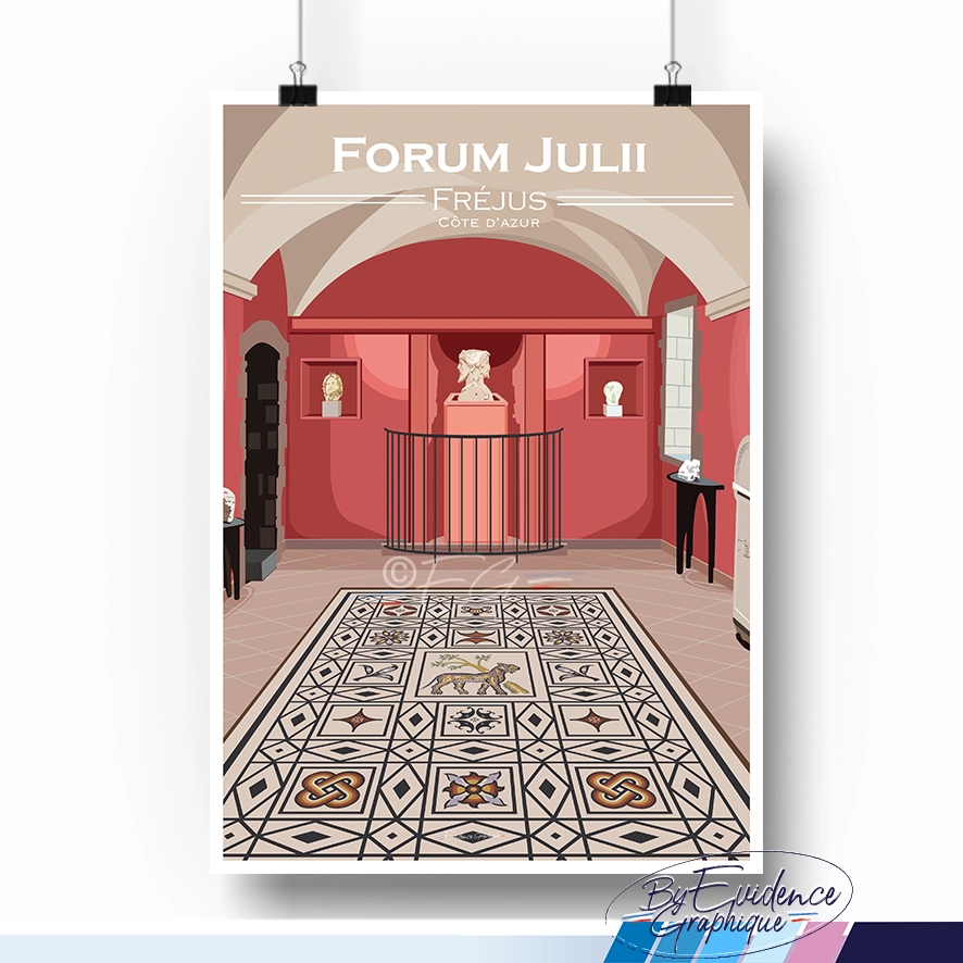 Affiche Fréjus musée archéologique forum julii Provence alpes côte d'azur évidence graphique illustratrice graphiste idée cadeau souvenirs décoration airbnb 100% made in france