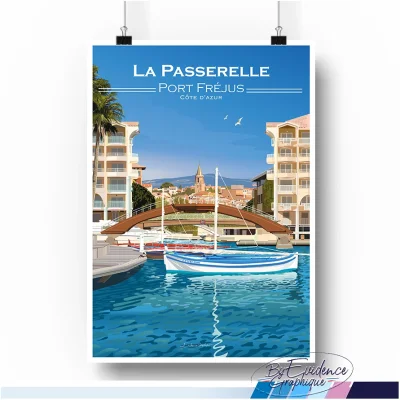 Affiche Port fréjus passerelle provence alpes côte d'azur évidence graphique illustratrice graphiste idée cadeau souvenirs décoration airbnb 100% made in france