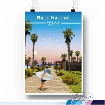 Affiche Fréjus surf base nautique Provence alpes côte d'azur évidence graphique illustratrice graphiste idée cadeau souvenirs décoration airbnb 100% made in france