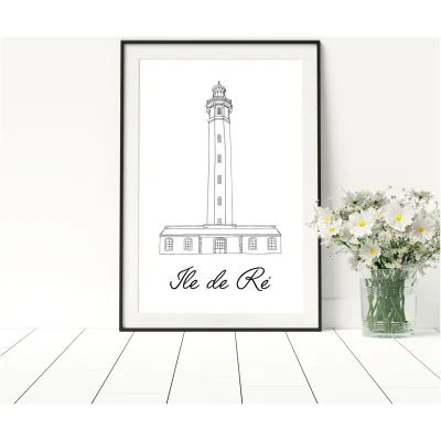 Affiche noir et blanc Ile de Ré Nouvelle Aquitaine souvenirs 100% made in France idées cadeaux produits régionaux Albane H illustration