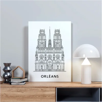 Affiche noir et blanc Orléans Centre Val-de-Loire souvenirs 100% made in France idées cadeaux produits régionaux Albane H illustration
