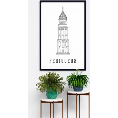 Affiche noir et blanc Périgueux Nouvelle Aquitaine souvenirs 100% made in France idées cadeaux produits régionaux Albane H illustration