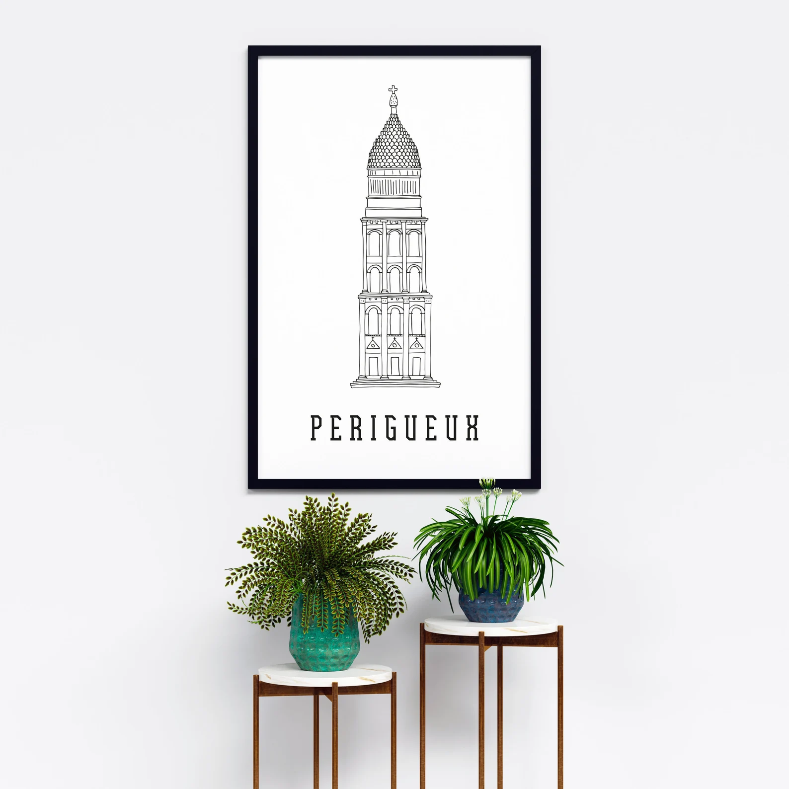 Affiche noir et blanc Périgueux Nouvelle Aquitaine souvenirs 100% made in France idées cadeaux produits régionaux Albane H illustration