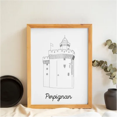 Affiche noir et blanc Perpignan Occitanie souvenirs 100% made in France idées cadeaux produits régionaux Albane H illustration