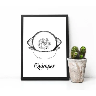 Affiche noir et blanc Quimper Bretagne souvenirs 100% made in France idées cadeaux produits régionaux Albane H illustration
