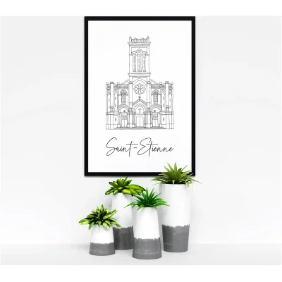 Affiche noir et blanc Saint Etienne Auvergne Rhône Alpes souvenirs made in France idées cadeaux produits régionaux Albane H illustration