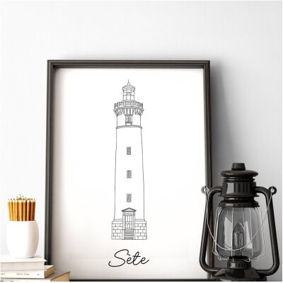 Affiche noir et blanc Sète Hérault Occitanie Souvenirs 100% made in France idées cadeaux produits régionaux Albane J illustration